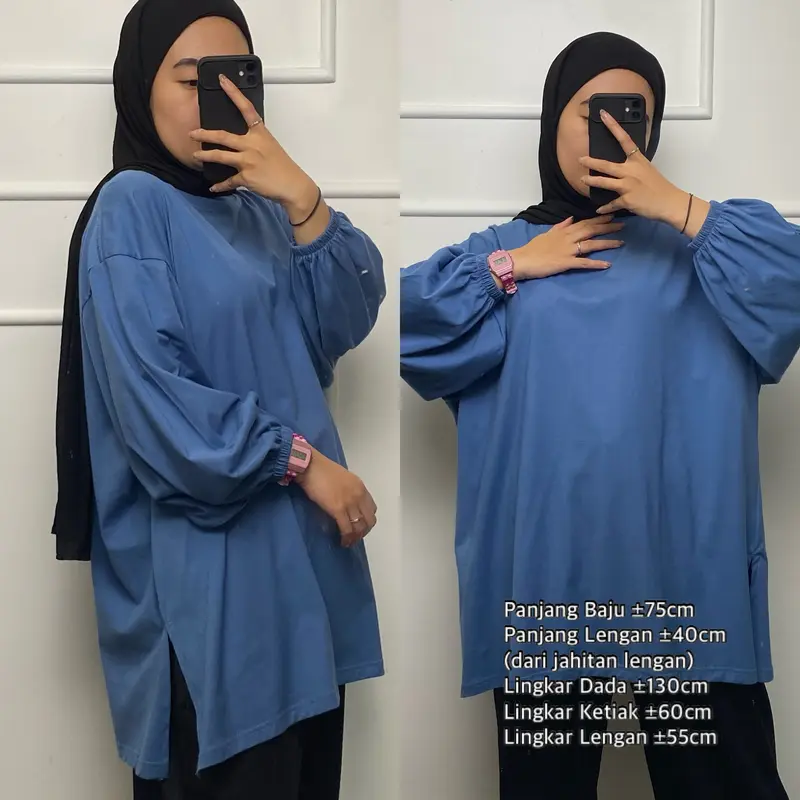 Elsleeve Atasan Wanita Lengan Panjang Blouse Lengan Balon Oversize 0