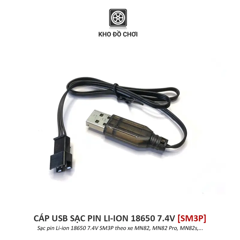 Cáp USB sạc pin Li-ion 18650 7.4V (SM 3P) - Sạc pin xe MN82, MN82pro, MN82s,... 0