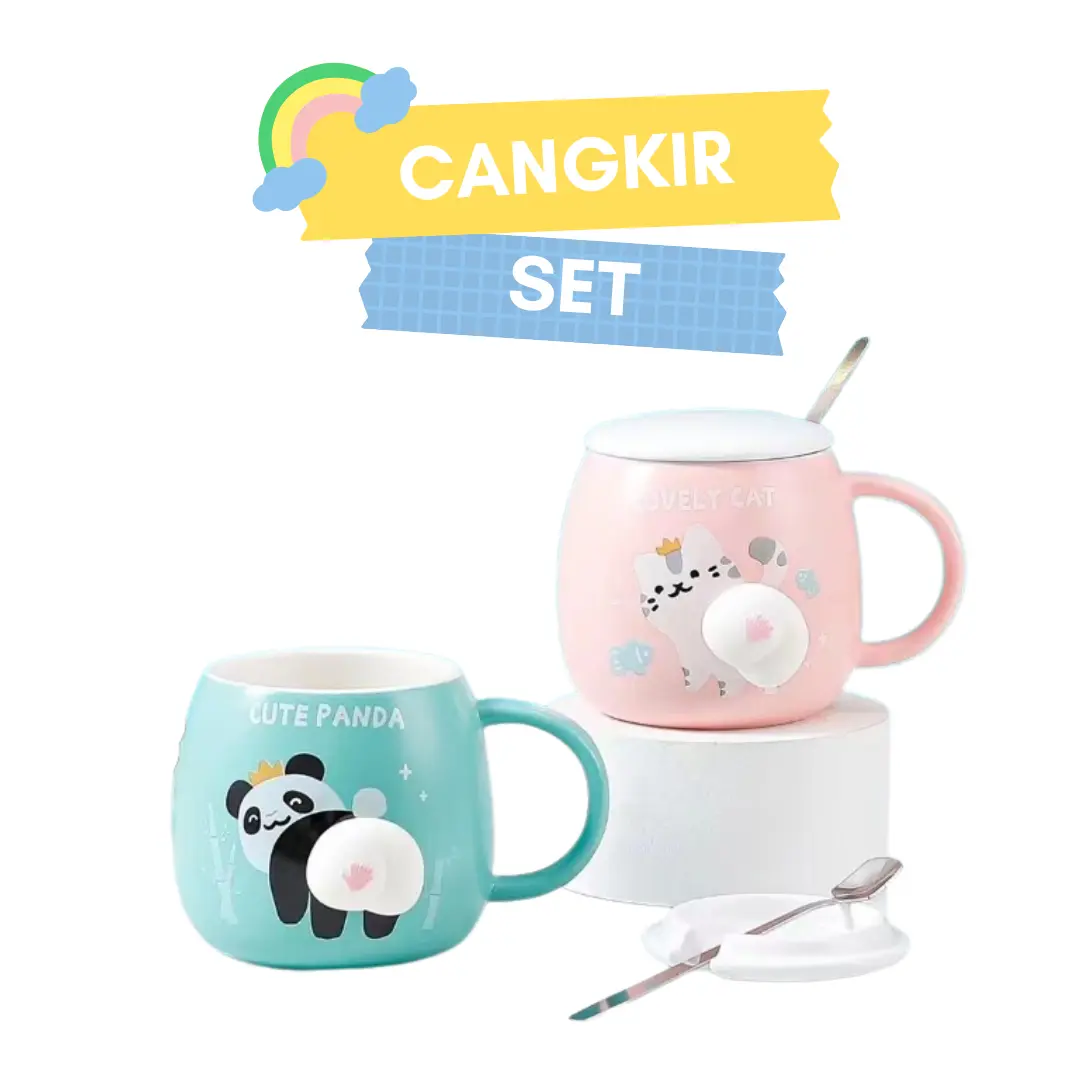 RUMAUMA Mug Porcelain SET Squish Cangkir Minum Anti Panas Murah 450ML