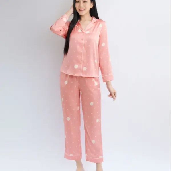 22620-WONNER BY WINNY bộ lụa mặc nhà dài tay mềm mại Áo Nữ