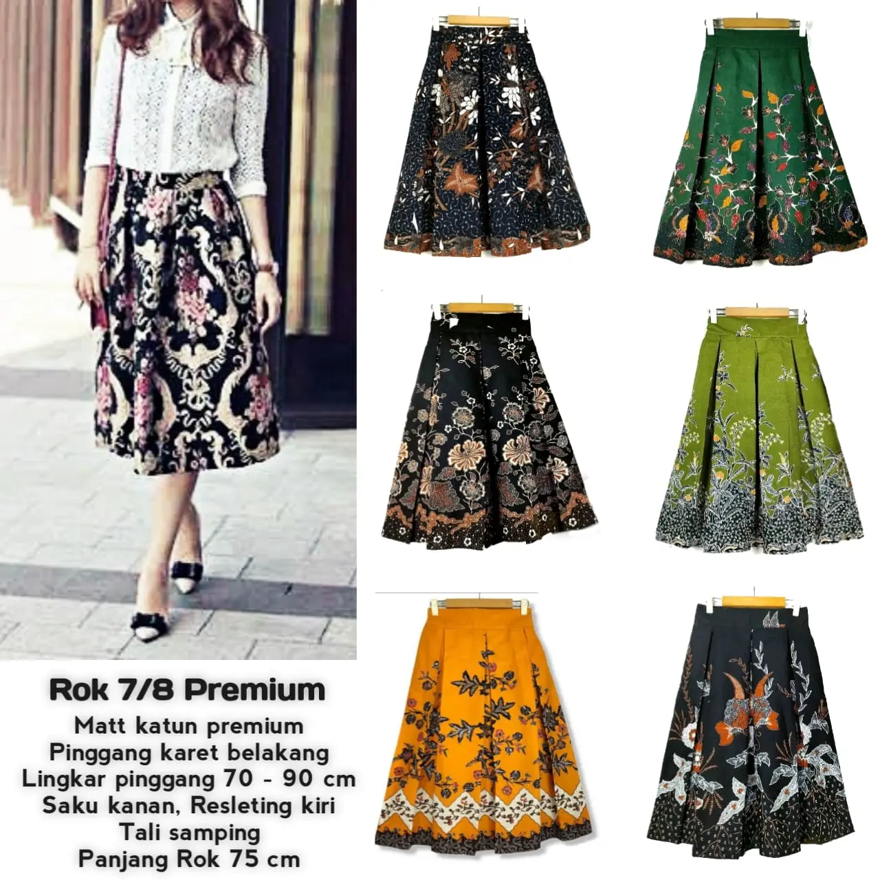 Rok batik 7/8 skirt 7/8 Rok kerja Bawahan Wanita Motif terbaru Katun Melar