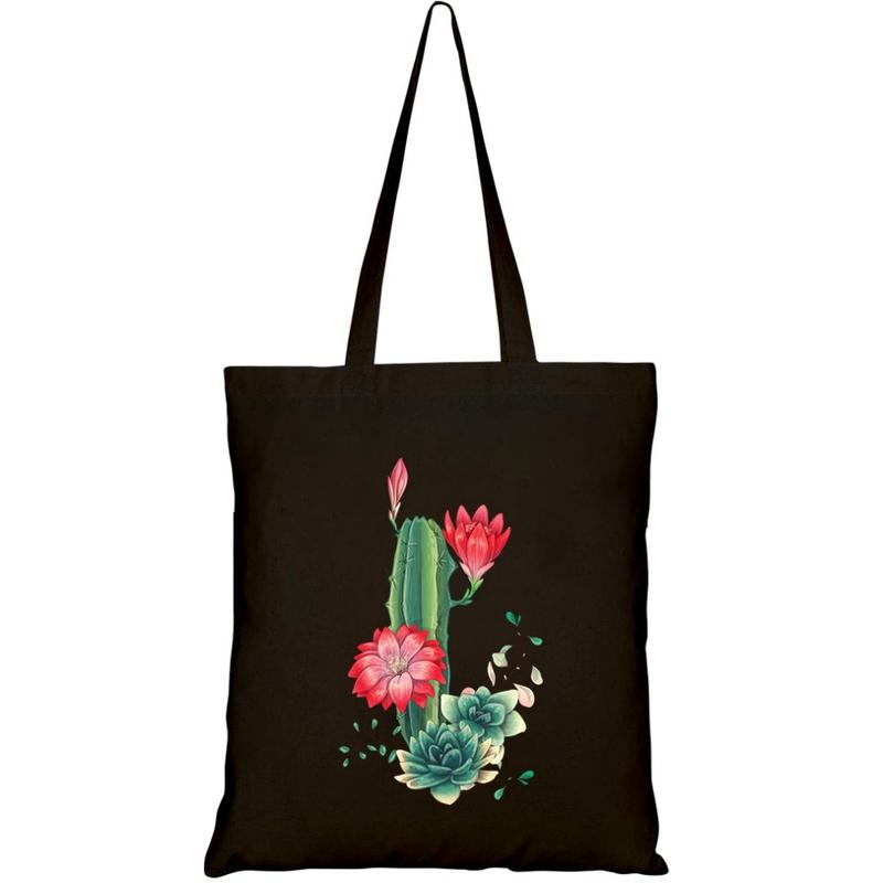 Túi Tote Vải Canvas GINKO Kiểu Basic có dây kéo khóa (có túi con) in hình card with cactuses succulents set HT193 1