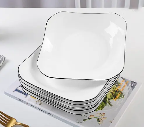Đĩa vuông sứ trắng nông lòng tráng men cao cấp phong cách cổ điển flexplate 4