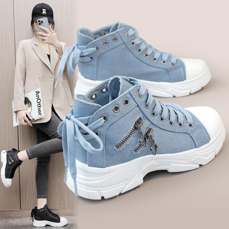 Blue Gray Shoes Green Platform W2560 New Canvas High top Women s blue-gray-shoes-green-platform-w2560-new-canvas-high-top-women-s