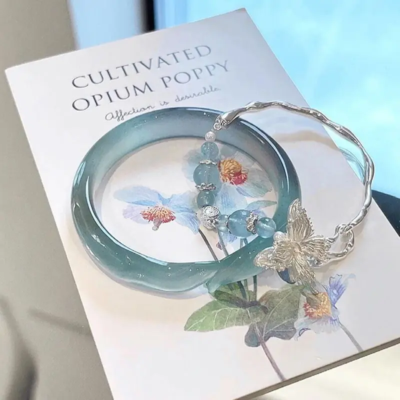 Vòng Tay Cáo Băng Xanh, Vòng Tay Bướm Aquamarine Nhiều Lớp, Cảm Giác Ngầu Phong Cách Độc Đáo, Vòng Tay Tushanli, Màu Xanh Dương, Năm 2025
