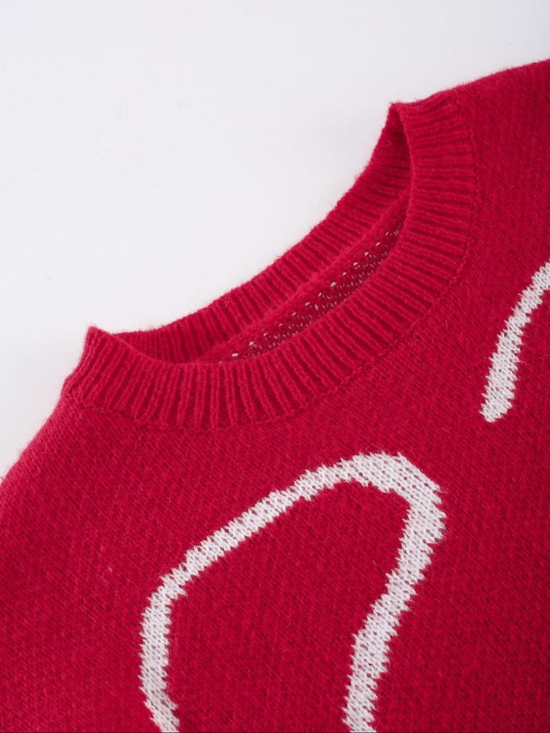 Product Introduction of 【Plus Size】Heart Print Crew Neck Sweater, Casual Long Sleeve Jumper for Daily Outdoor Wear, Women Plus Clothing for All Seasons 5