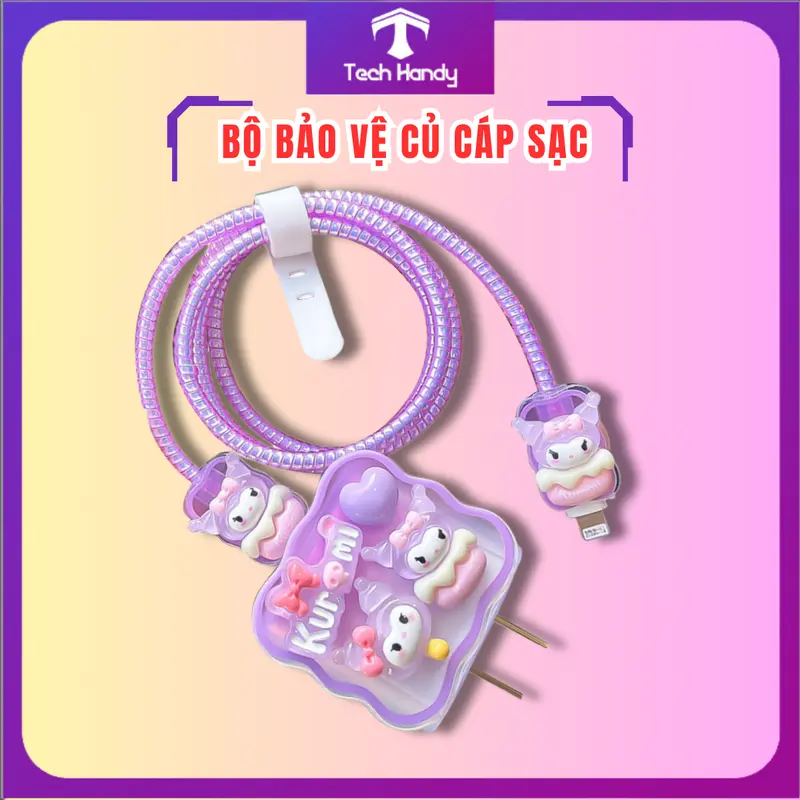 Bộ phụ kiện 5 món bảo vệ cáp (dây) và củ sạc PD 18W/20W Tech Handy cho IP set boc baove  capsac ốp 0