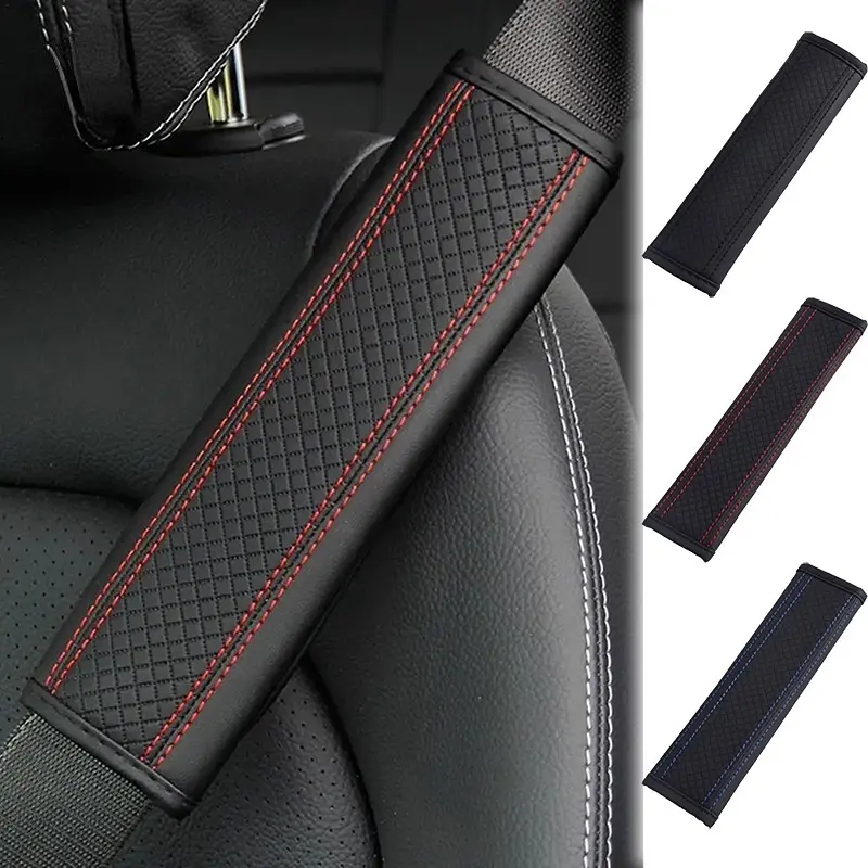 1Pc Car Seat Belt Protection Cover PU Leather Embossed Shoulder Pad Soft Comfortable Seat Belt Shoulder Cover Auto Interior Accessories