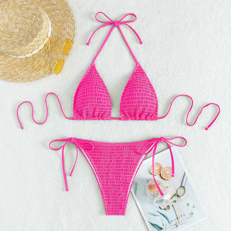 Áo Tắm Dây Đeo Spaghetti Cổ Yếm In Hình, Thời Trang Châu Âu Và Mỹ Bikini Gợi Cảm, Thiết Kế Xếp Ly Buộc Dây Tam Giác, Xẻ Đầu Nguồn Nước Nóng, Thích Hợp Cho Quốc Tế Thương 8