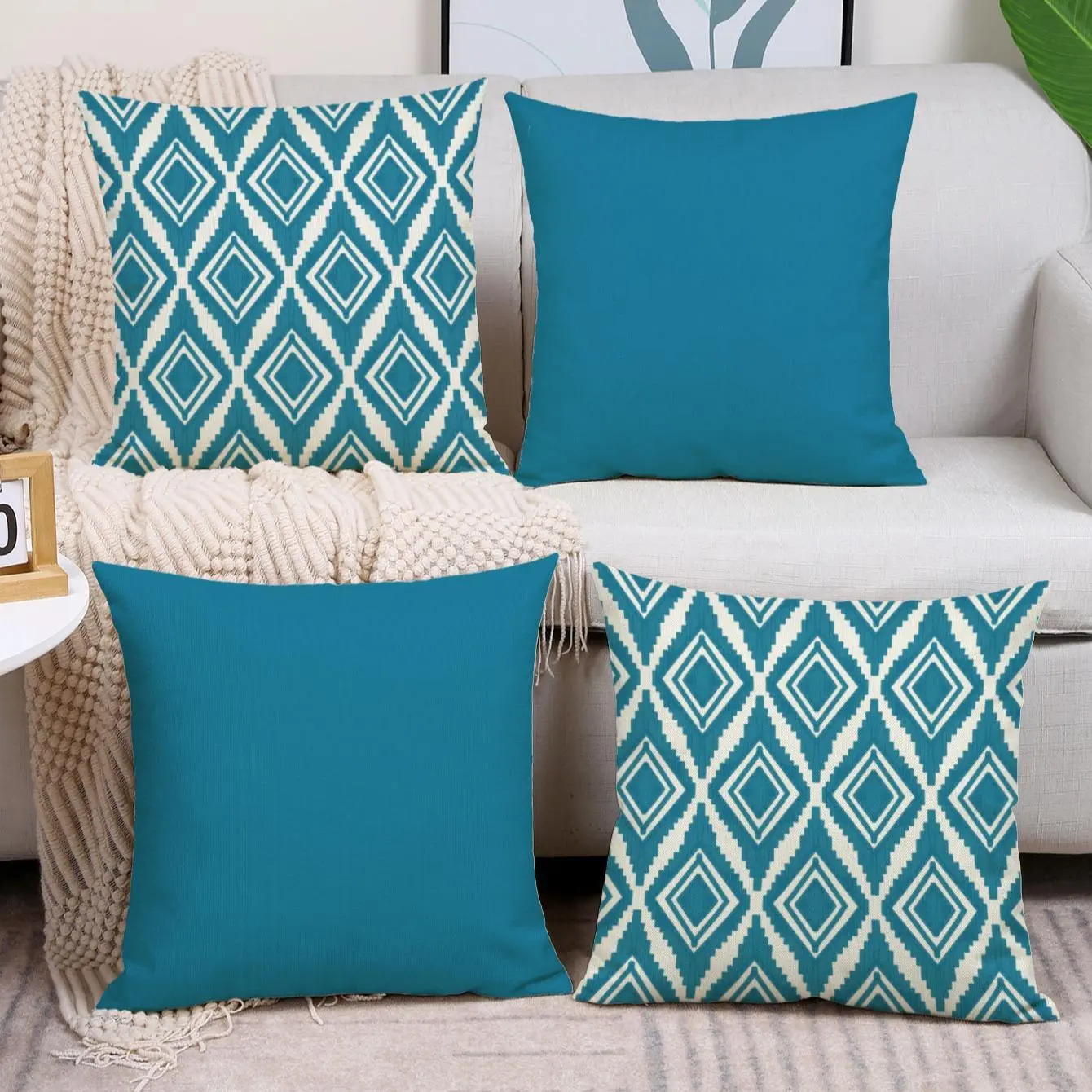 4pcs Boho Square Throw Pillow Case, Geometric Pattern Pillow Case Without Filler, Household Decoration Supplies For Home Living Room Sofa Bedroom