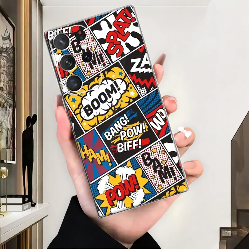 Explosion Comic Fashion Pattern Case for Samsung Galaxy S24 S23 S22 S21 S20 Note 20 Ultra 5G/Plus/FE/S9 + S8/Note 9 + 10 Lite 8 A55 A54 A14 A15 A13 A25 A34 A73 A72 A71 A70 A53 A52 s A51 A50 A30 A21 A20 A04 s a42 a41 a33 a32 a31 a23 a22 a12