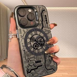 Funda para celular con patrón de placa de circuito de reloj de moda, cubierta protectora antigolpes, accesorio para celular compatible con iPhone y Samsung, carcasa