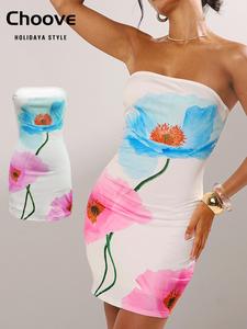 Women's Floral Print Tube Dress, Casual Sleeveless Short Dress for Summer, Ladies Clothes for Daily Wear