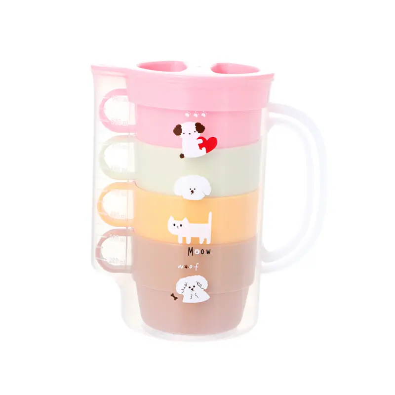MINISO 1000ml  Pitcher Set 5 in 1 Pitcher Plastik 1L +  4 Cangkir Teko Pitcher Jus Teh Kopi Air Minum Jug Set Teapot Set Teko Gelas Ketel Air Minum Cerek Air 1