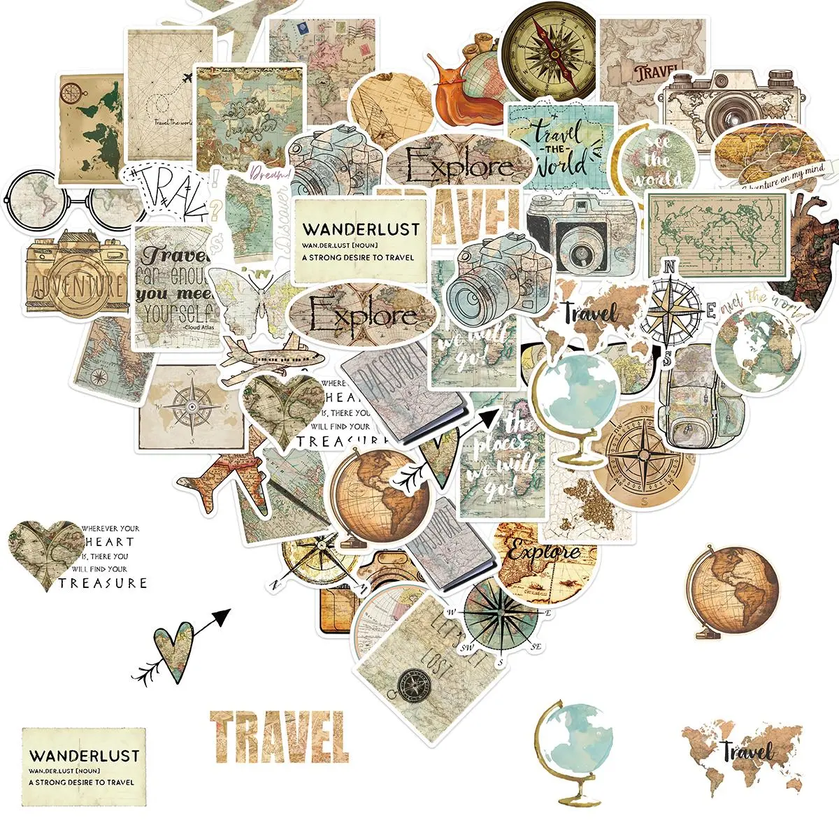 Travel The Map Themed Sticker, 50pcs Waterproof Self Adhesive Decor Paper, Decor Sticker for Gift Greeting Card Water Bottle Laptop Phone