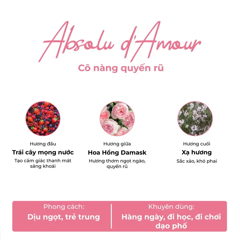Nước hoa nữ Adopt' ABSOLU D'AMOUR - Hương thơm dịu ngọt nhẹ nhàng- Nước hoa Pháp chính hãng 30ml Cosmetic Perfume 1