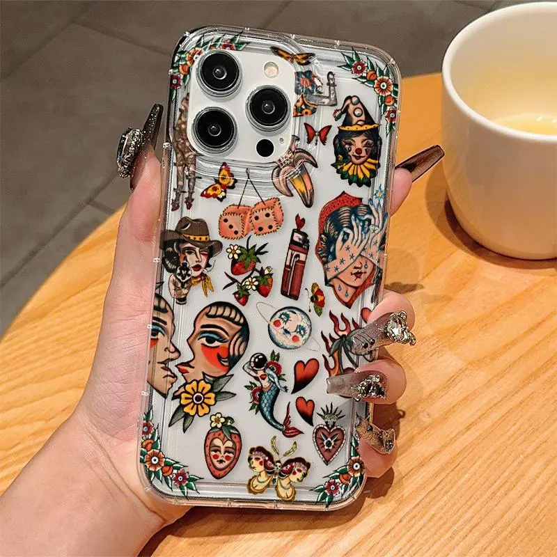 Vintage Collage Pattern Phone Case, Decorative Phone Protector Cover, Phone Accessories Compatible with iPhone 6 7 8 X 11 12 13 14 15 Pro Max