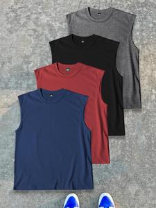 Men's Solid Color Round Neck Tank Top, Regular Fit Casual Comfy Breathable Crew Neck Sleeveless  Top for Summer, Men's Clothes for Daily Wear