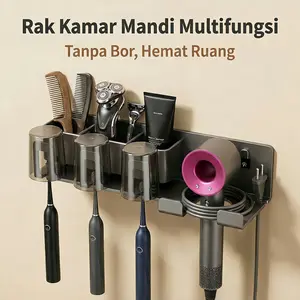 YAJU Rak Sikat Gigi Aluminium Kamar Mandi – Tahan Air Bebas Karat, Penyimpanan Multifungsi untuk Sikat Listrik, Pengering Rambut & Alat Cukur