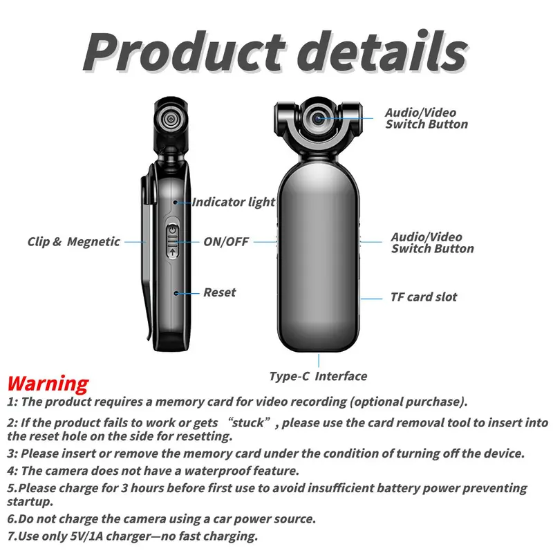 Magnetic Sports Camera, Wearable Magnetic Sports Camera, Clip-on Design Video Camera for Biking, Hiking, Hands-free Filming 2