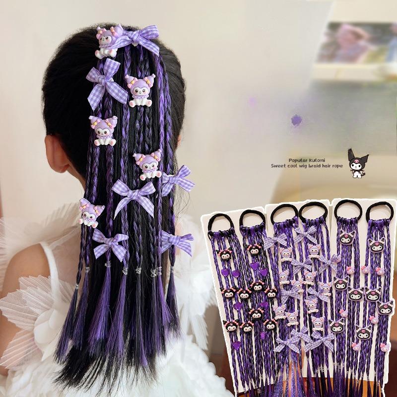 Product Introduction of Kuromi wig braid children's hair loop sweet cool girl boxing braid tied high ponytail headband for girls hair rope headwear Baby Hair Accessories 0