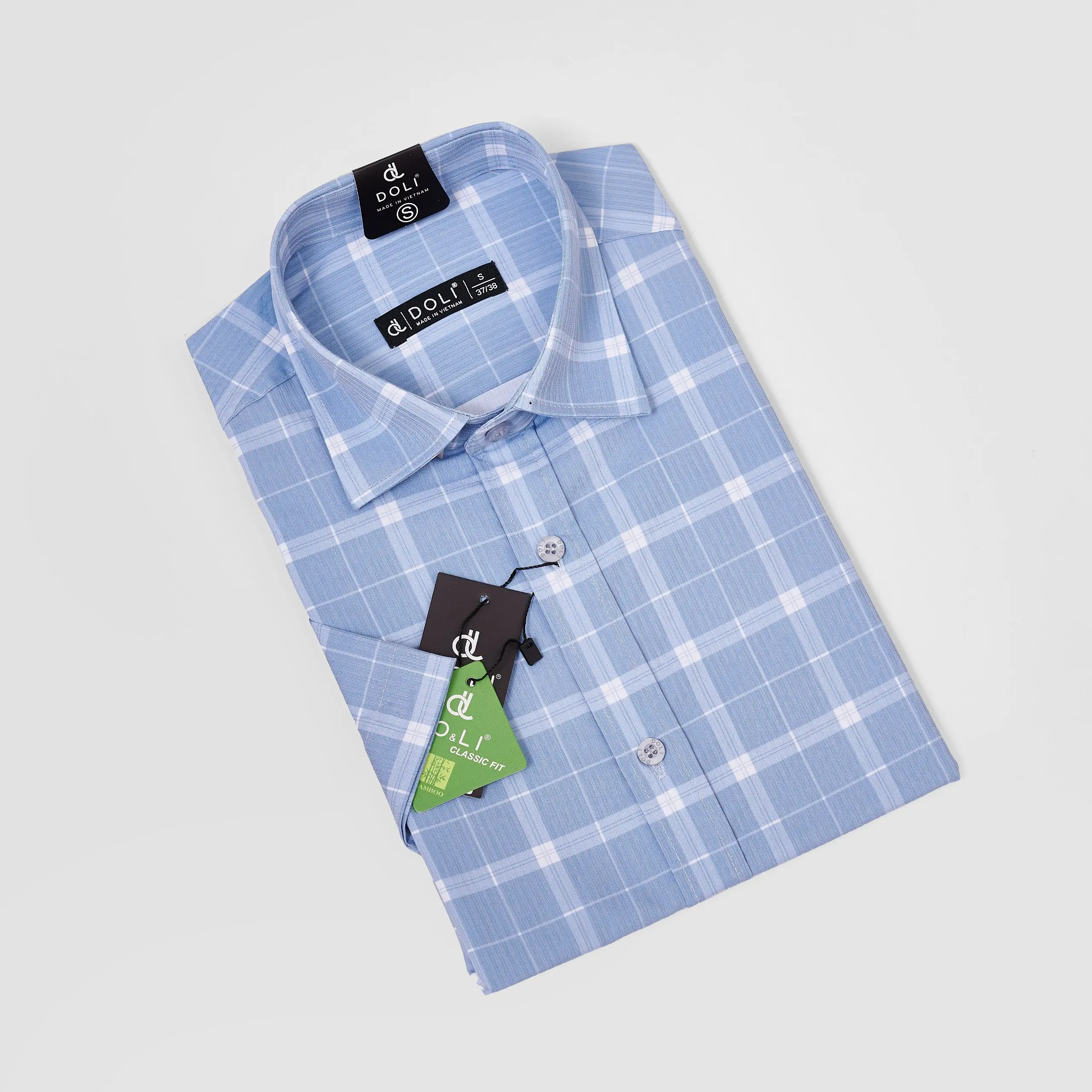 Áo sơ mi nam CỘC tay dáng slimfit kẻ caro 3 MÀU  chất liệu vải sợi tre Menswear Shirt