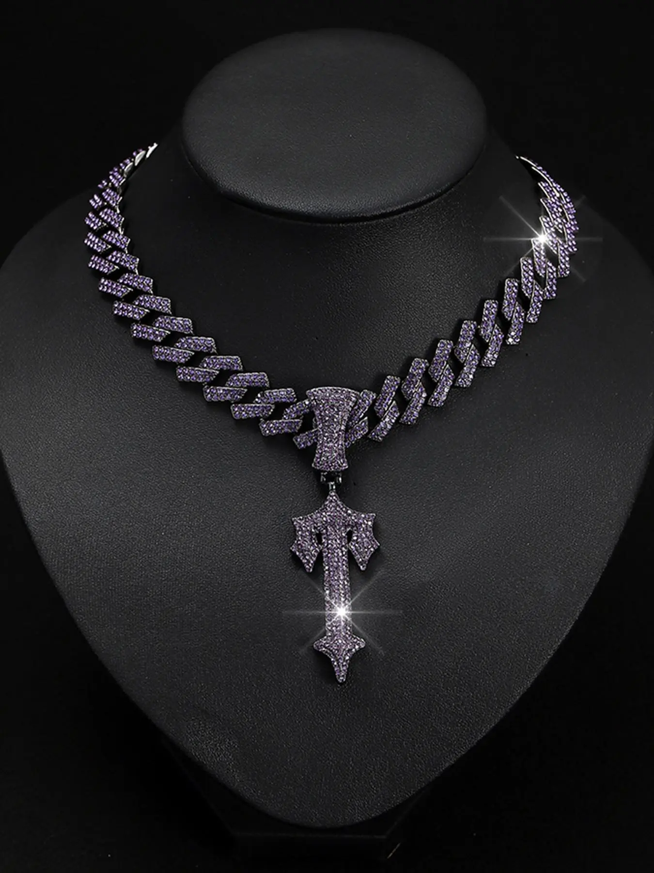 Men's Rhinestone Decor Sword Pendant Necklace, with Cuban Chain, Boyfriend Gifts, Fashion Jewelry for Party, Daily Clothing Decor, Trendy All-match & Exquisite Jewelry for Birthday Gift