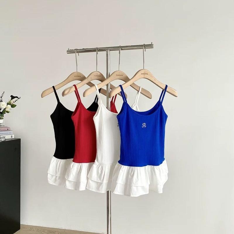 Áo Vest Thêu Chữ Niềng Răng Dễ Thương Và Gợi Cảm, Dành Cho Nữ, Phong Cách Ins, Hàng Mới Về Mùa Hè, Thiết Kế Chắp Vá Vạt Nhọn Bánh Ngọt, Viền, Hợp Xu hướng, 2023 2
