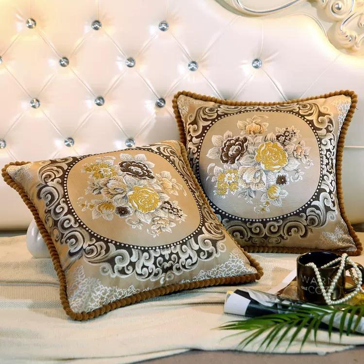 Vỏ gối tựa Lưng  Tây Âu gấm thêu hoa tỉ mỉ cao cấp sang trọng KT 45*45 4