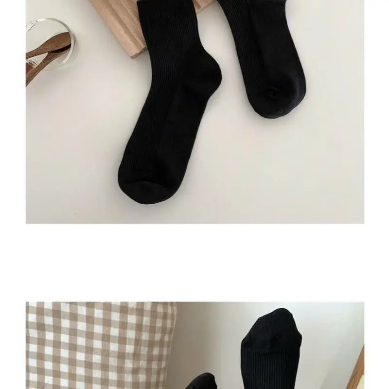 Set 5 đôi Tất cao cổ nữ phong cách Vintage Hàn Quốc, vớ nhún cao cổ nữ nhiều màu chất cotton mềm mịn HQ 5
