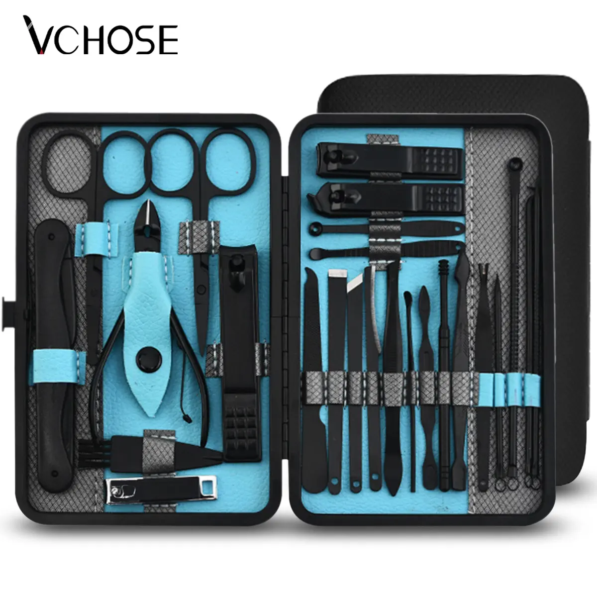 Stainless Steel Nail Clipper Set, With Black Leather Travel For Men And Women Manicure Kit Pedicure Care Nail Art Tool Nail Care Cutics