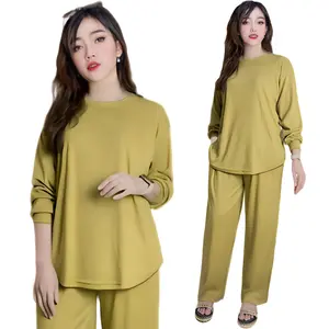 ALZIRA LD 130 SETELAN WANITA KNIT SALUR KECIL OVAL LENGAN PANJANG atasan baju celana lurus karet Panjang Bawahan Tangan Variasi