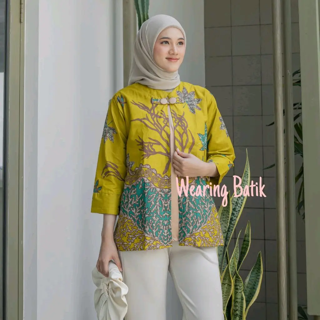 Adeeva Blouse - Baju Batik Wanita Kerja Modern Atasan Batik Bolero Jumbo Kekinian Katun Nyaman Panjang