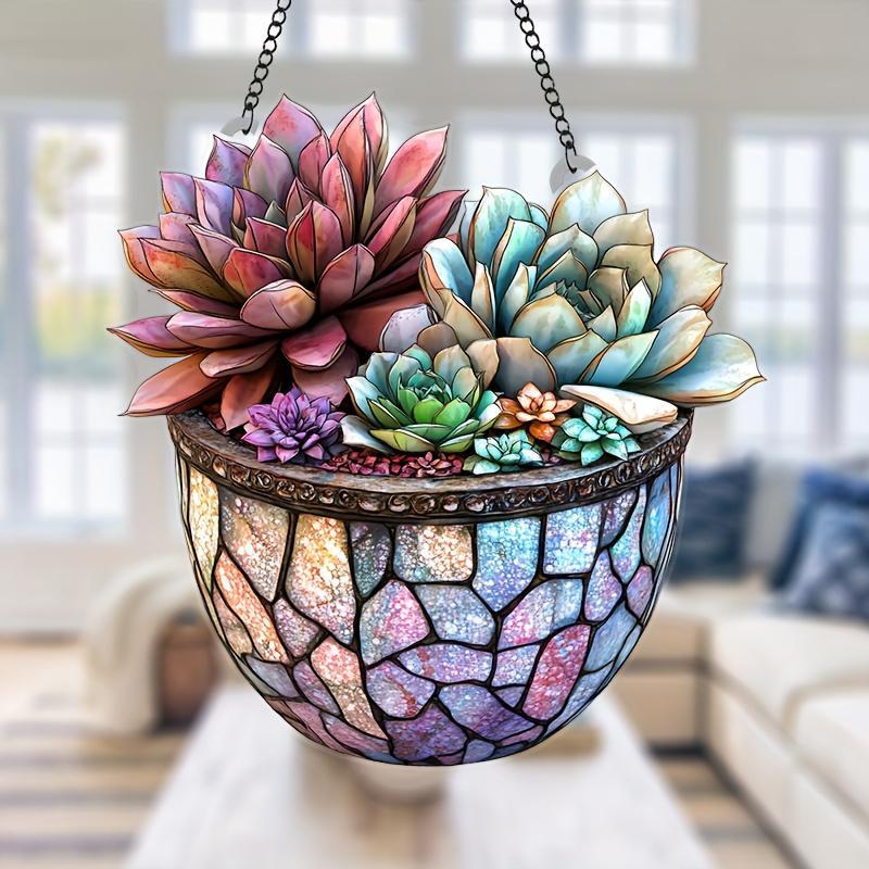 Succulent Plant Hanging Decor, 1 Count Colorful Stained Acrylic Window Hanging Decor, Hanging Ornament for Garden, Patio, Yard, Balcony, Room Decor 5