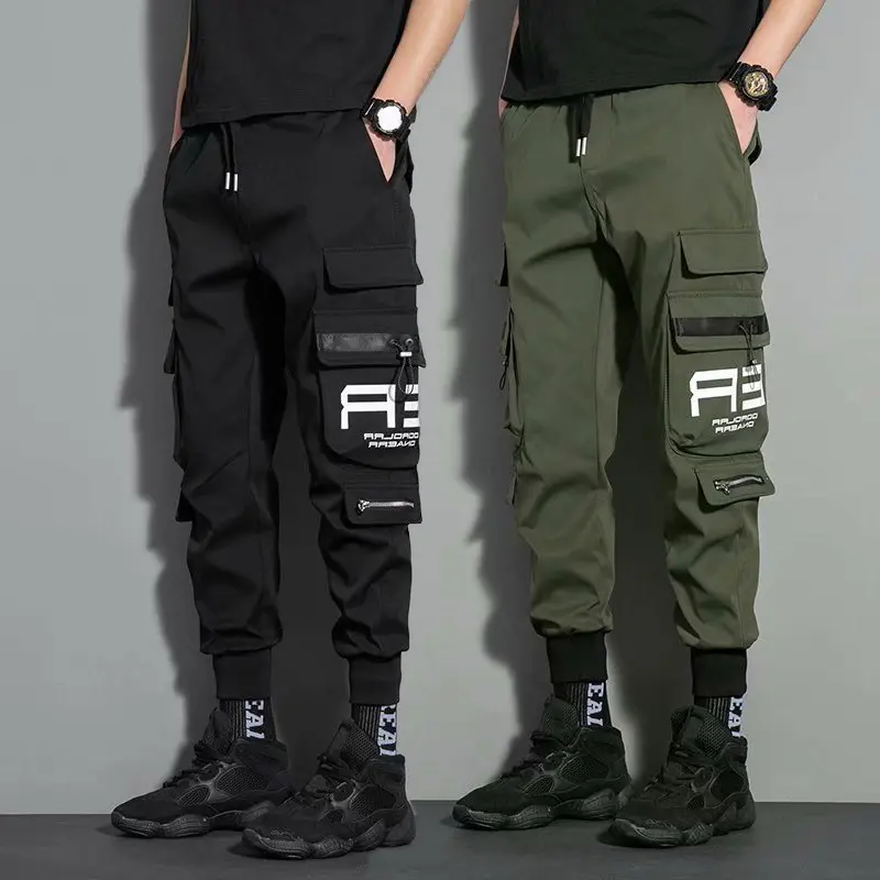 Functional Cargo Pants for Men, Thin Jogger Loose Fit Harem Pants, Korean Style Fashion Pocket Casual Pants Outfit Man Clothing Outdoor Sport Baggy