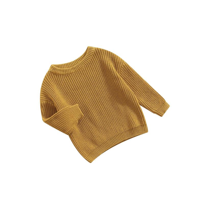 Baby Solid Color O-neck Sweater, Loose Fit Long Sleeve Knitted Pullover for Autumn, Winter 3