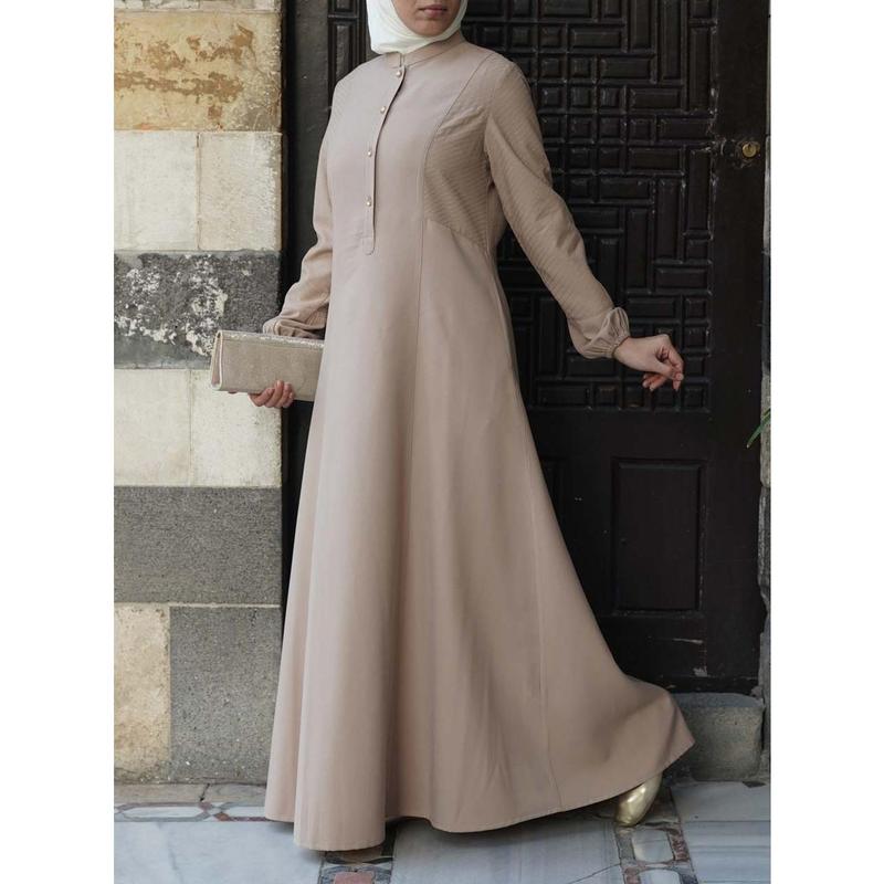 2024 New Arabic Ethnic Style Solid Color Button Patchwork Women's Muslim Long Robe 7