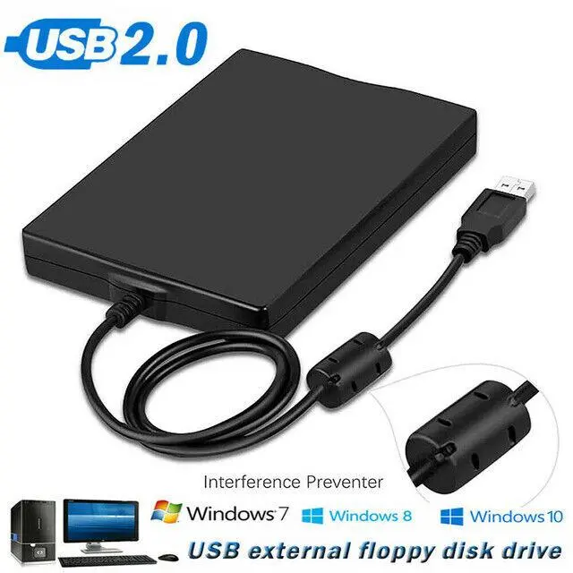 USB 2.0 Data External Floppy Disk Drive 3.5″ 1.44MB For Laptop PC Win 7/8/10