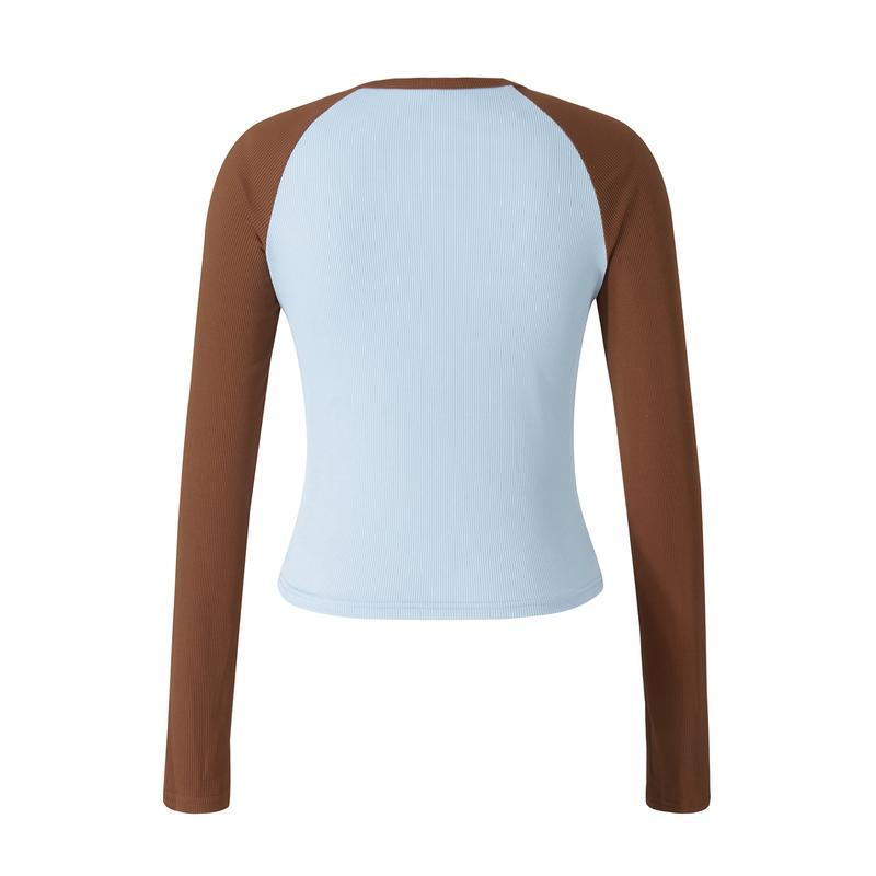 Product Introduction of Female Pullover Contrast Color Crew Neck Long Raglan Sleeve Close-Fitting Tops for Spring Fall 27