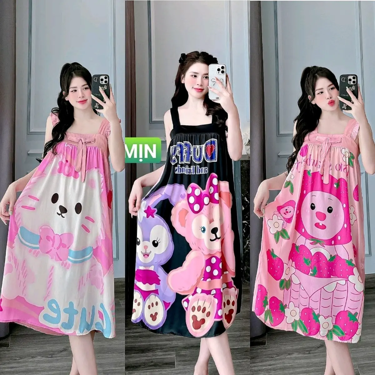 Váy Cánh Tiên Mặc Nhà Dễ Thương Cho Nữ Phom Xuông Free size 40-65KG  Có hoa  Lụa Mùa hè Dress Voi Sen