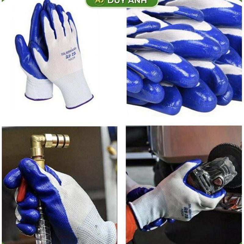 Găng Tay Sơn Bảo Vệ Lao Động Phủ Nhựa Siêu Bền Màu Xanh 12 Đôi mũ rừng sâu