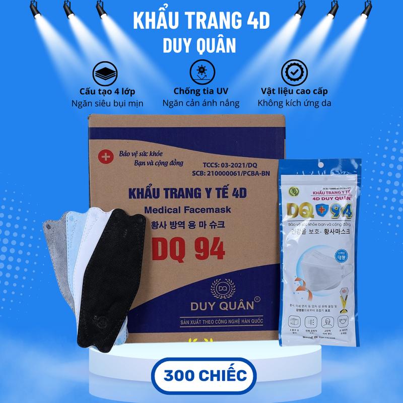 Khẩu trang KF94 DUY QUÂN loại 3 lớp, 300 chiếc trong combo gói, kháng khuẩn, tiêu chuẩn BFE, VFE, PFE ≥ 99%