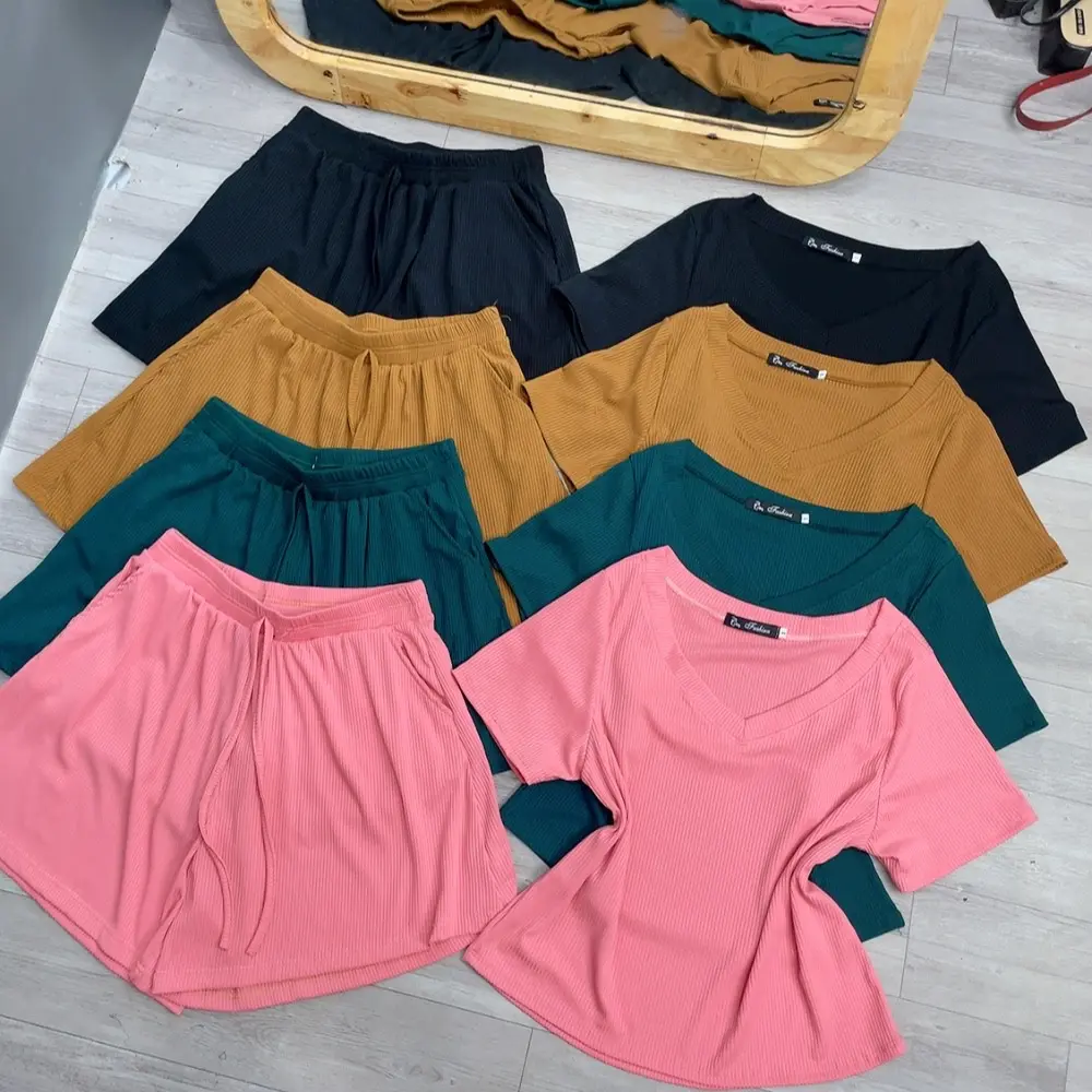 ĐỒ BỘ BIGSIZE CỔ TIM Áo thun kiểu bigsize chất liệu gân tăm nhí co giản thấm hút mồ hôi mát SET21