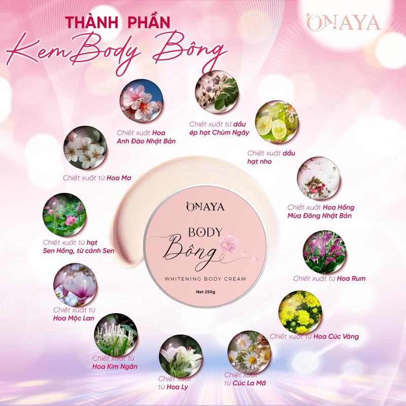 [Mua 1 Được 3] Combo Kem Body Bông 250gr + Ủ trắng sữa non 300ml + Muối tẩy hoa anh đào 150gr Onaya hỗ trợ làm sáng da ,Dưỡng Da Body Làm Đẹp Da Women 6