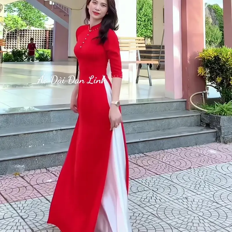 Áo dài vàng kết hoa đính ngọc trẻ trung - Áo Dài Đan Linh 7
