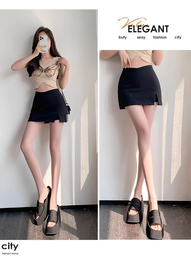 Product Introduction of Black midi skirt for women, spring new style, sexy and sexy girl, high waist, tight fitting, hip hugging skirt, pure desire style, A-line ultra short skirt 12