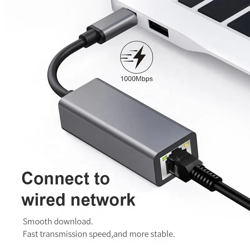 USB-C Ethernet Adapter 1000/100Mbps Fast Gigabit Network Adapter USB Type C to RJ45 for Macbook Laptops Switch Desktop Pc Accessories