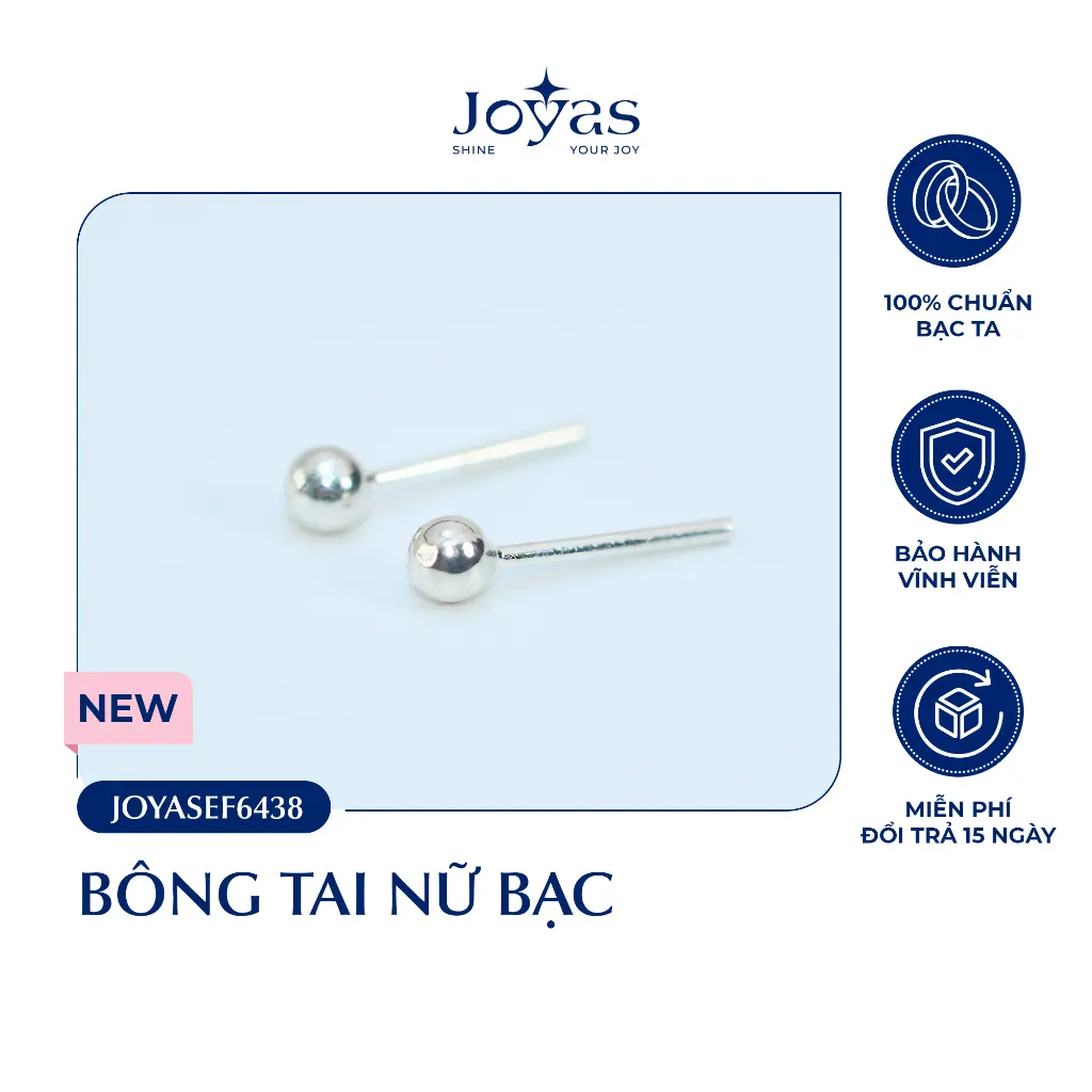 Bông tai nữ bạc ta Joyas - Bông tai/khuyên tai/nụ bạc tròn - JOYASEF6438