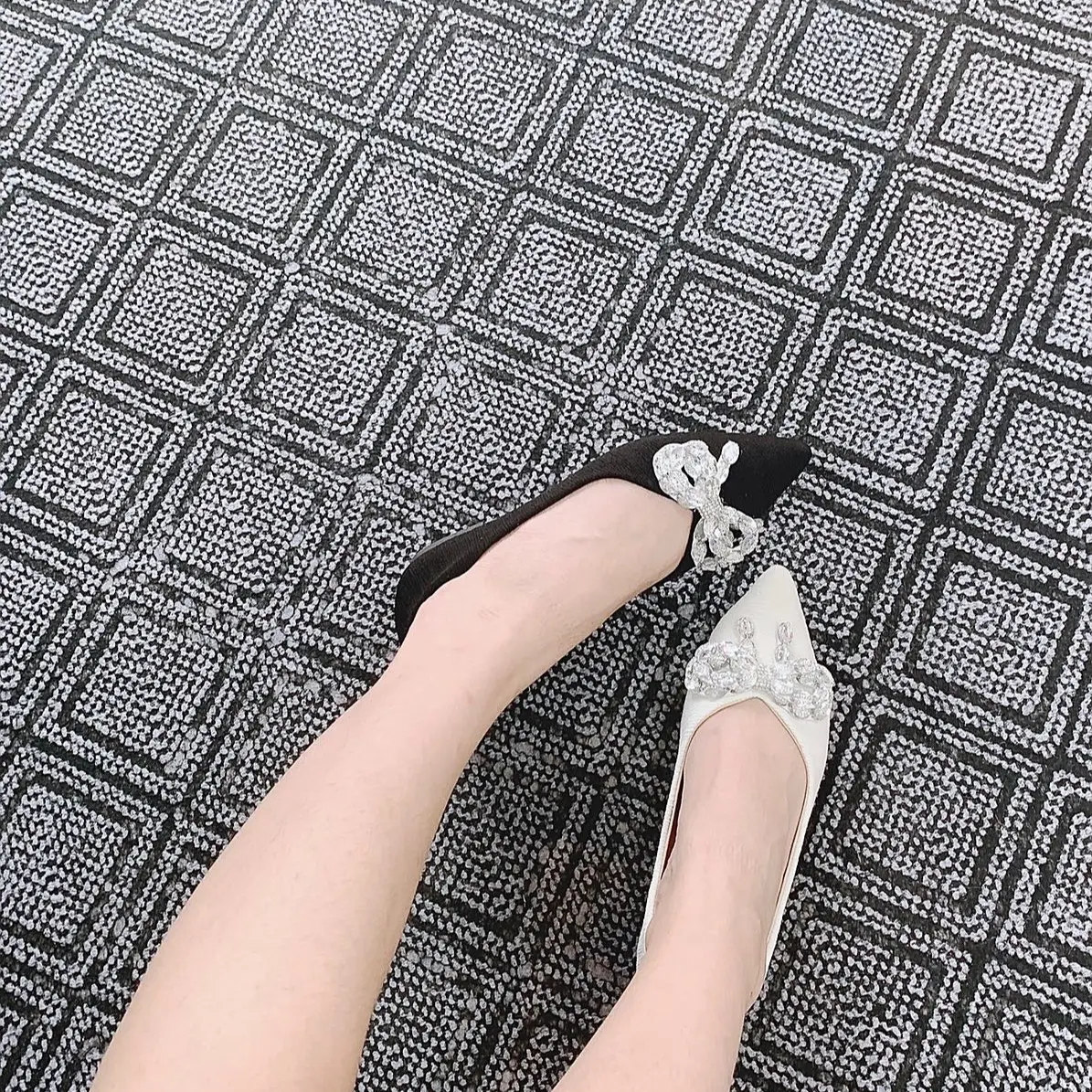 Giày bệt nơ đá mũi nhọn chất nỉ ( m 15)