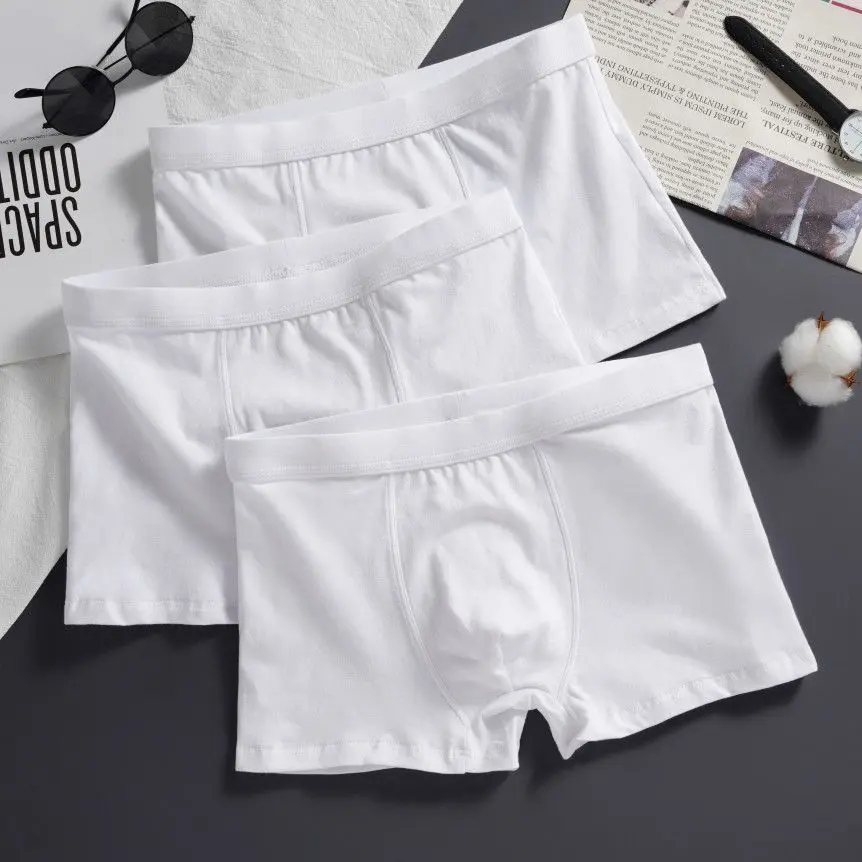 Men's Pure Cotton Underwear White Boys' All-Cotton Antibacterial Sweat-Absorbing Boxer Briefs Cotton Mid-Waist Breathable Youth Four-Corner Briefs Menswear Socks